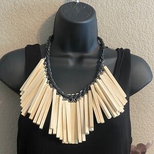 Rara Avis by Iris Apfel wood stick artisan statement piece bib necklace